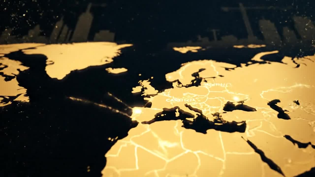 Internationale Präsenz – dunkle Weltkarte mit goldenen Verbindungen